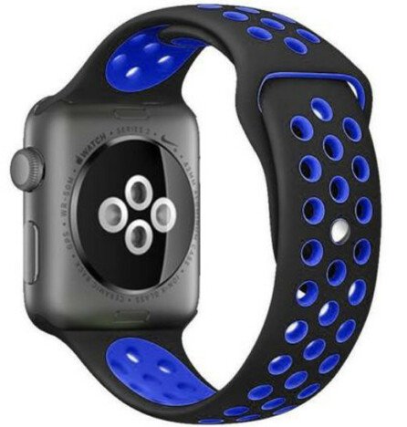 Curea iUni compatibila cu Apple Watch 1/2/3/4/5/6/7, 44mm, Silicon Sport, Negru/Albastru