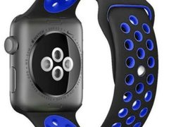 Curea iUni compatibila cu Apple Watch 1/2/3/4/5/6/7, 44mm, Silicon Sport, Negru/Albastru