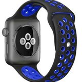 Curea iUni compatibila cu Apple Watch 1/2/3/4/5/6/7, 44mm, Silicon Sport, Negru/Albastru